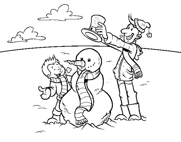 Padre e hijo Construyendo Muñeco de Nieve