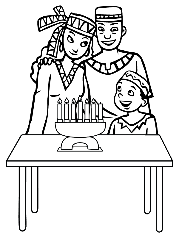 Página para Colorear Familiar de Kwanzaa