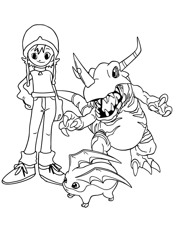 Página para Colorear Gratis de Sora y Greymon