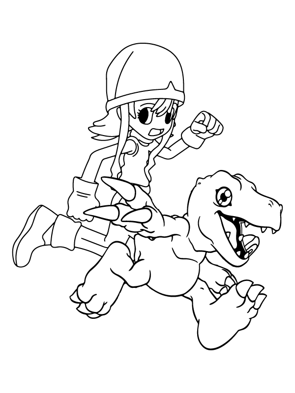 Página para Colorear de Agumon y Sora