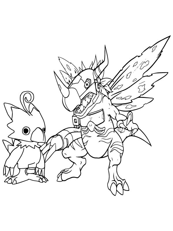 Página para Colorear de Biyomon y MetalGreymon
