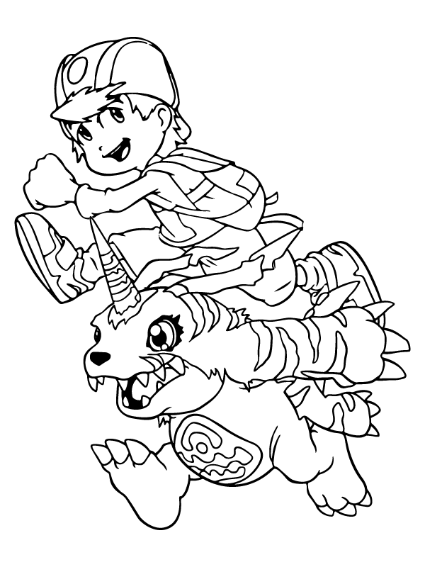 Página para Colorear de Gabumon y Takeru en Digimon