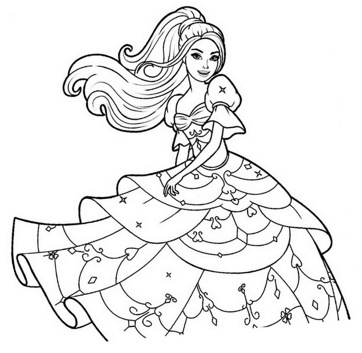 Página para Colorear de Hermosa Princesa Barbie