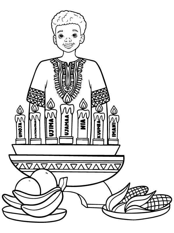 Página para Colorear de Kwanzaa con un Niño Africano