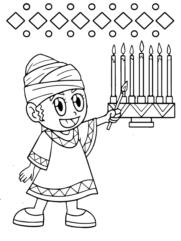 Página para Colorear de Niños encendiendo Kwanzaa