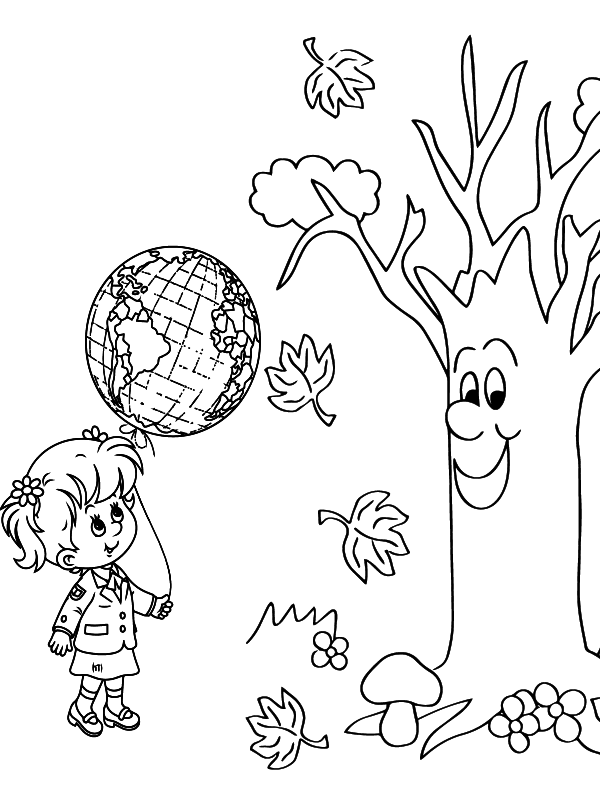 Página para Colorear de Niños y Árbol Conversando