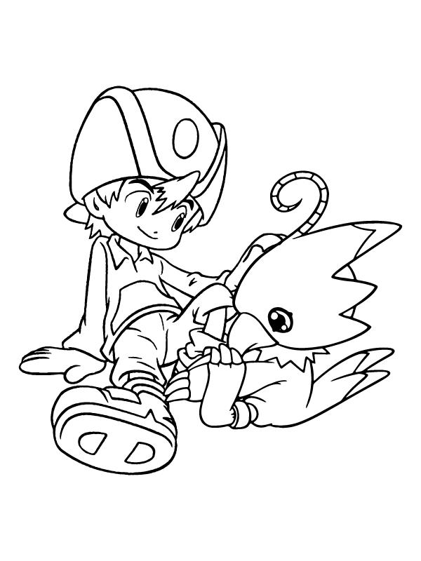 Página para Colorear de Takeru y Biyomon