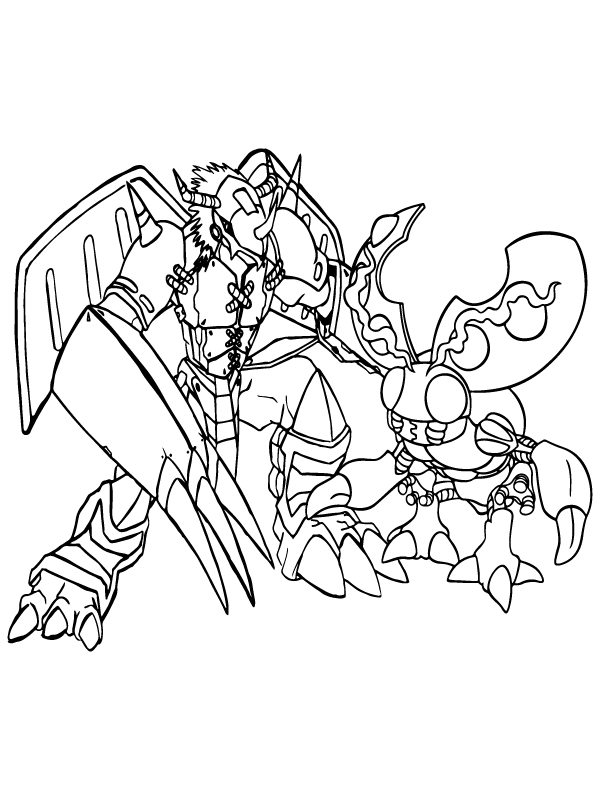 Página para Colorear de Tentomon y WarGreymon de Digimon Adventure