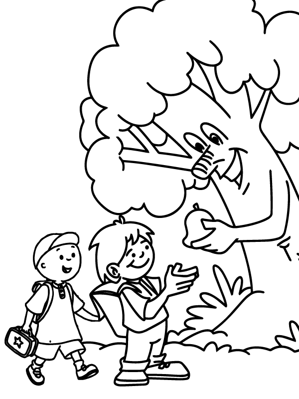 Página para Colorear del Árbol que ofrece sus frutos a los niños