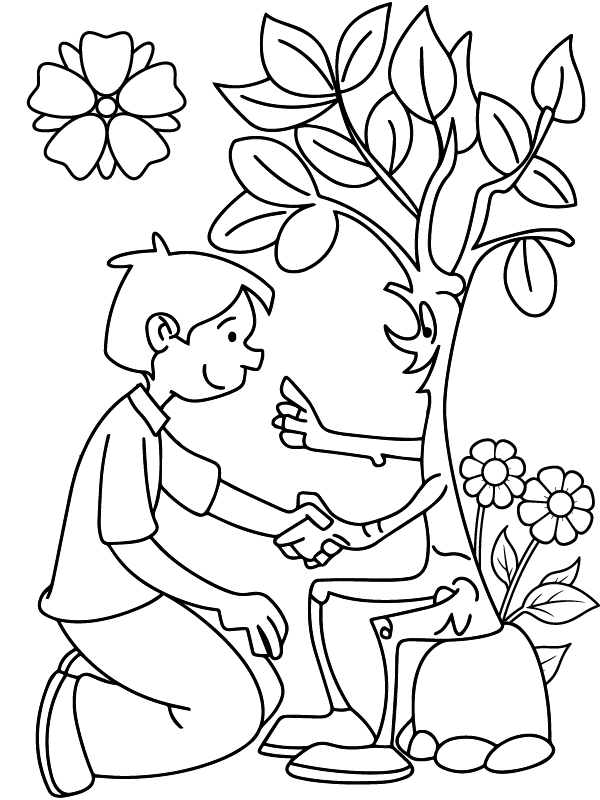 Página para Colorear del Árbol y el Hombre, Amigos