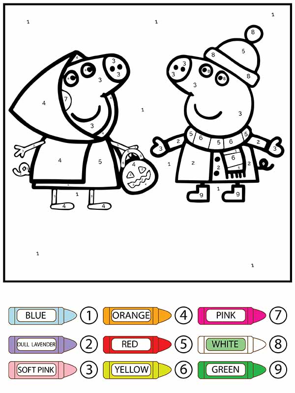 Página para colorear de Peppa Pig con abrigo de invierno para colorear por números