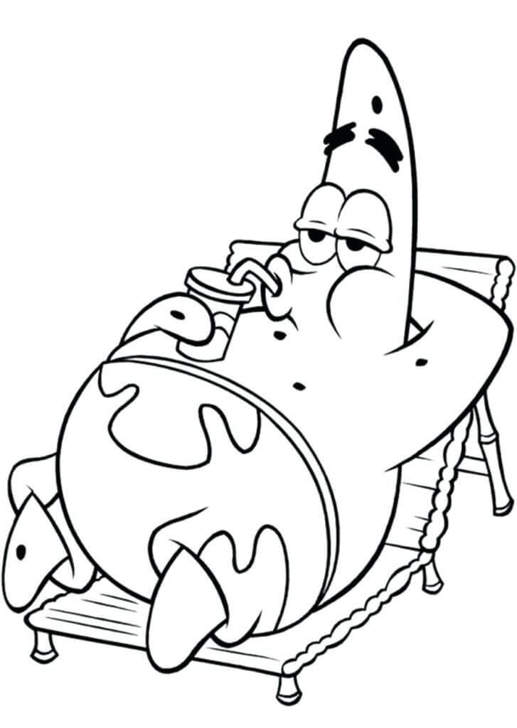 Patrick Star Acostado y Beber Agua en la Playa