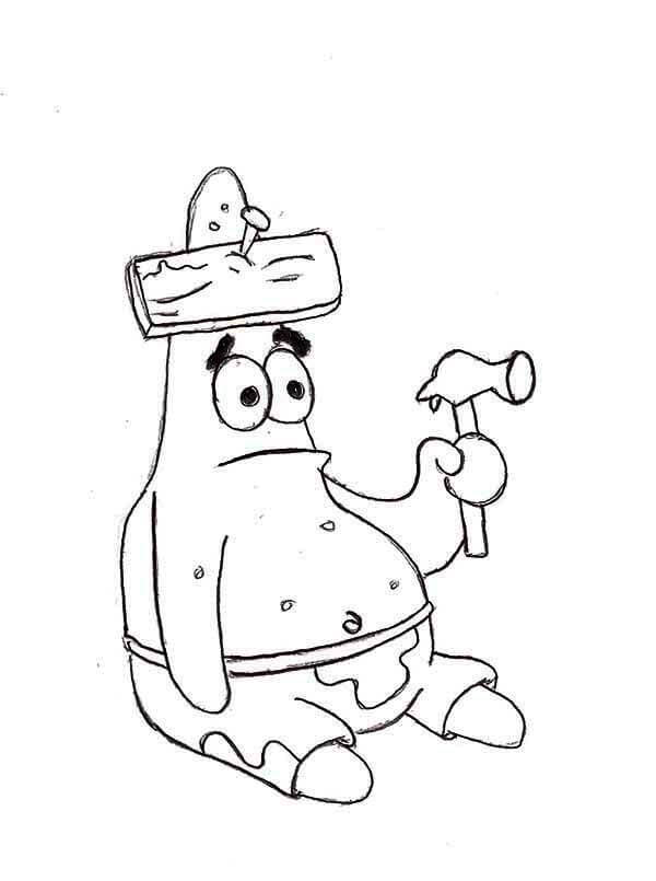 Patrick Star Sosteniendo un Martillo