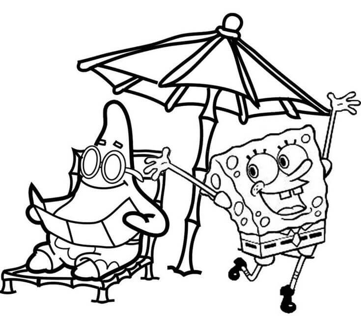 Patrick Star y Bob Esponja en la Playa