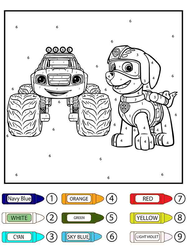 Patrulla Canina Zuma y Big Car Colorear por Número