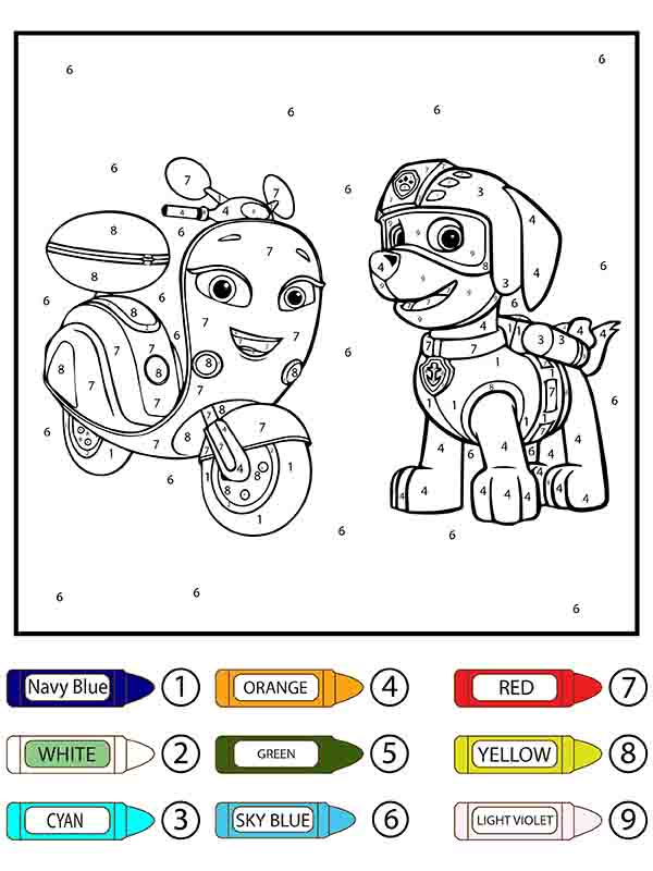 Patrulla Canina Zuma y Motocicleta Colorear por Número