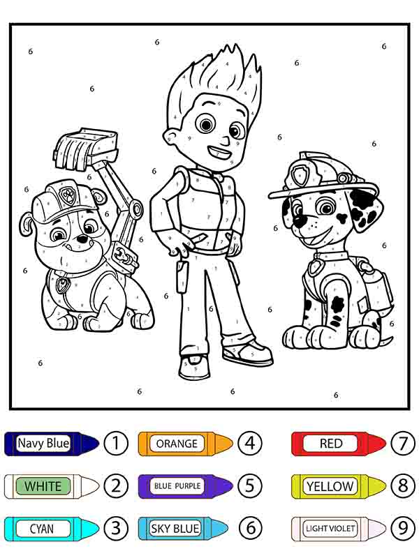 Paw Patrol Rubble, Ryder y Marshall Colorear por Número