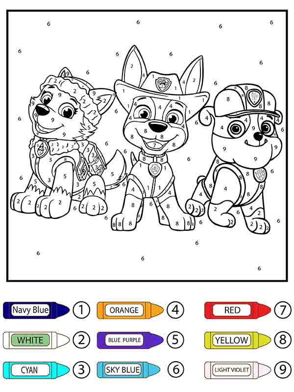 Paw Patrol Skye, Rocky y Rubble Colorear por Número