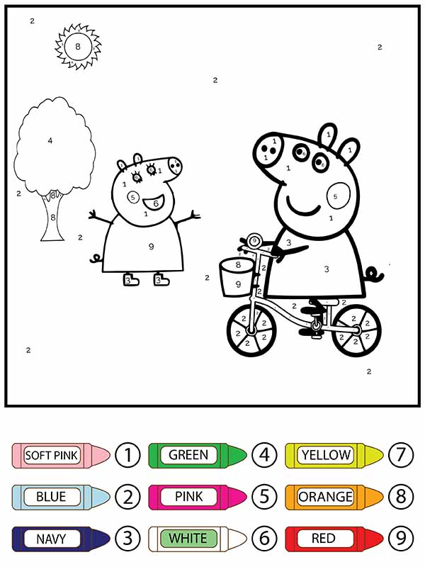 Peppa Pig en Bicicleta Colorear por Números Página para Colorear