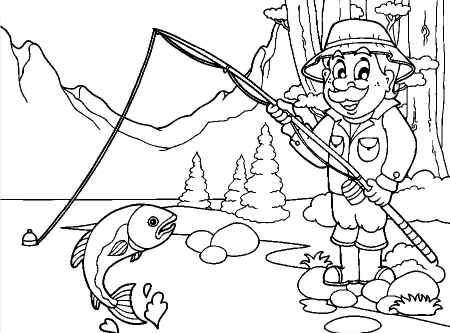 Pescador en un Paisaje de Lago
