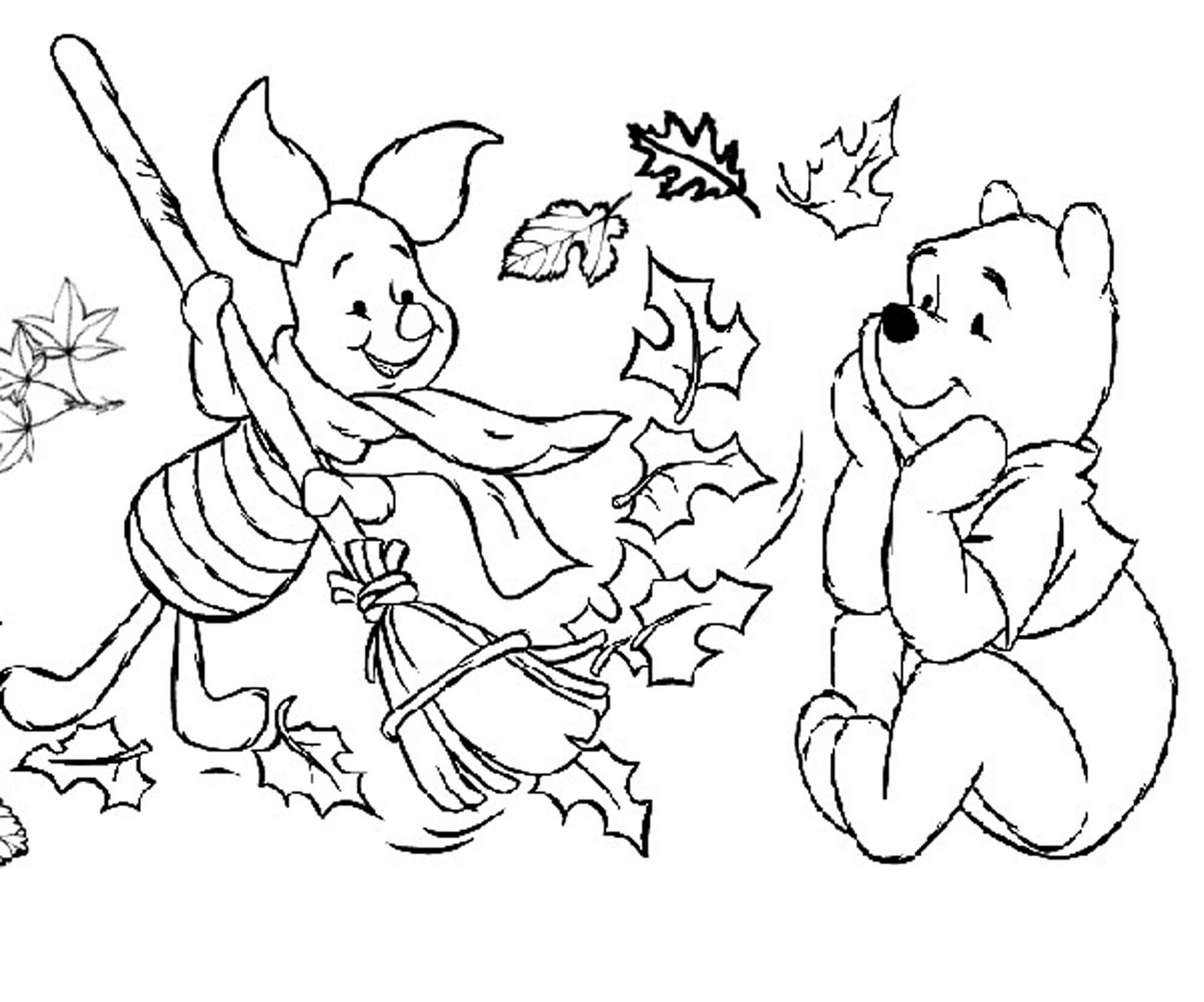 Piglet y Pooh Bear en Otoño
