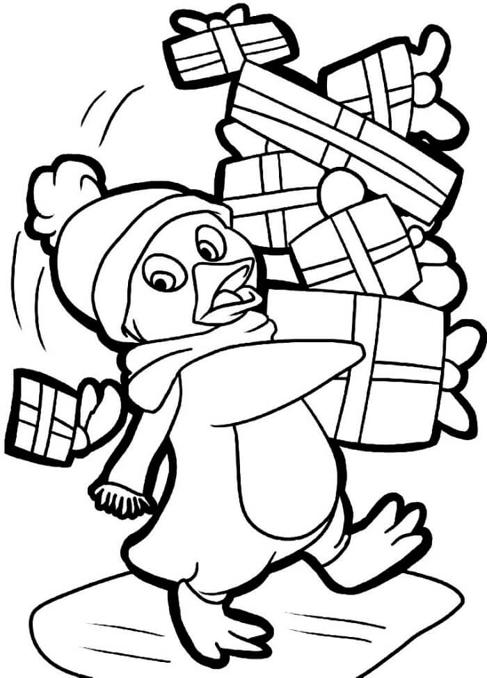 Pingüino y regalos de Navidad
