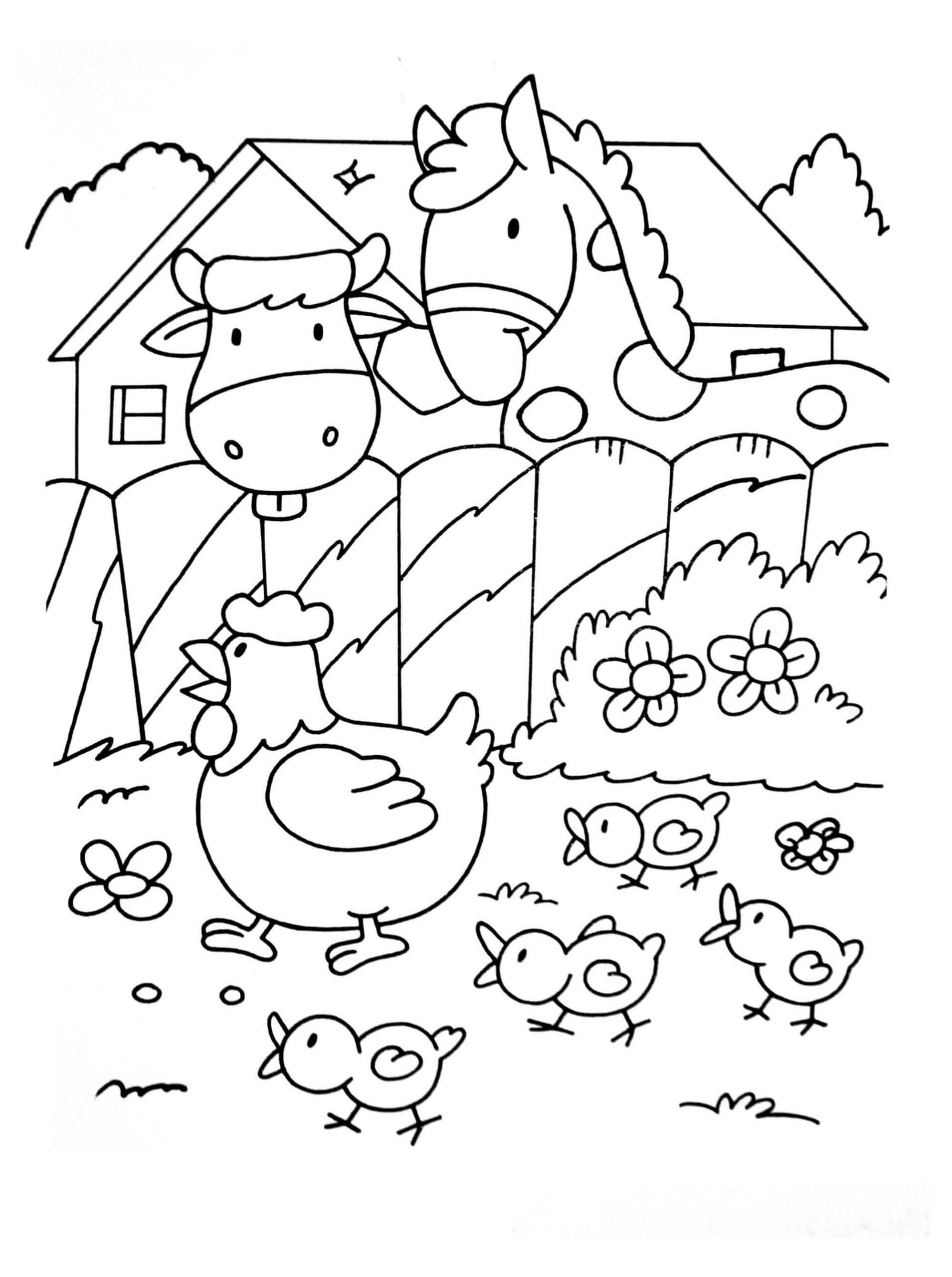 Pollo, Caballo y Vaca en la Granja