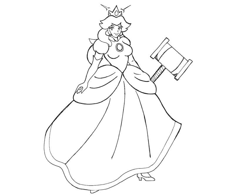 Princesa Peach sonriente Sosteniendo un Martillo