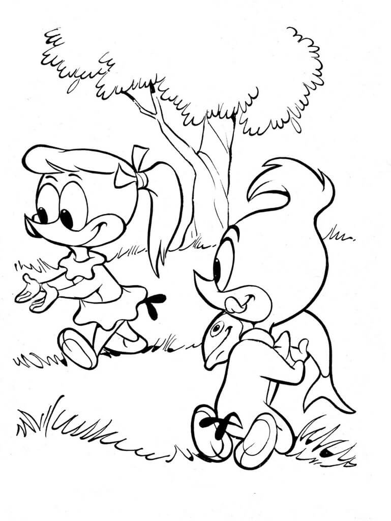 Pájaro Carpintero y Amigo Yendo a Pescar