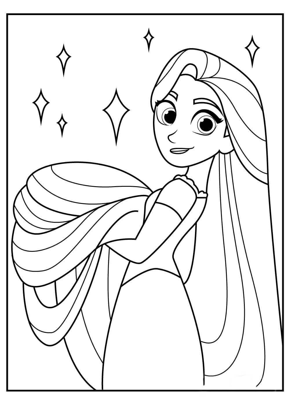 Rapunzel Sostiene su Largo Cabello