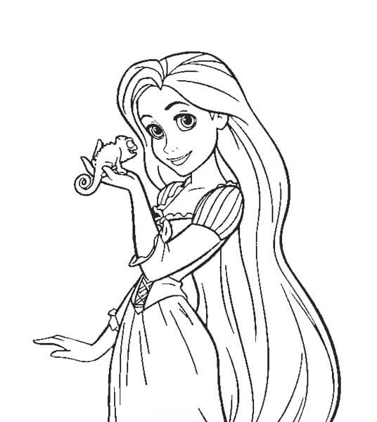 Rapunzel sosteniendo Gecko