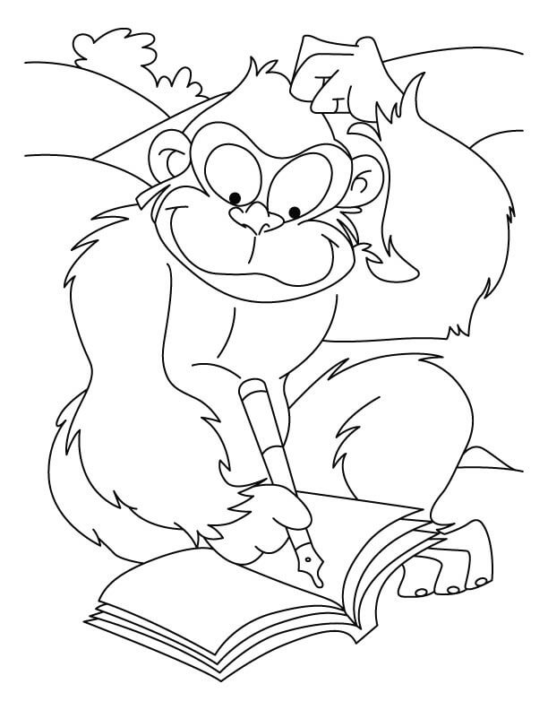 Simio de Dibujos Animados Escribiendo