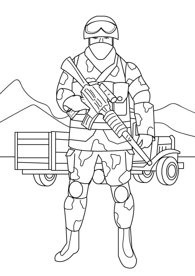 Soldado sosteniendo Pistola con Coche