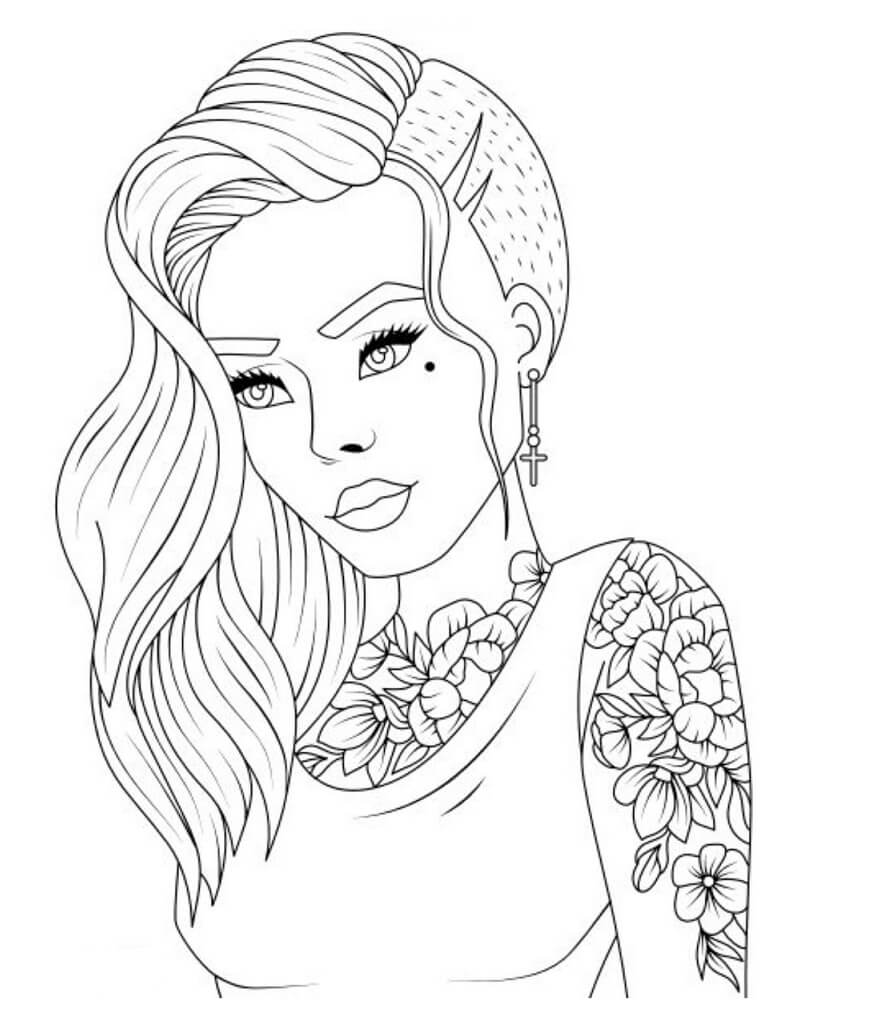 Tatuaje en el Brazo Chica Adolescente Guapa con Flor