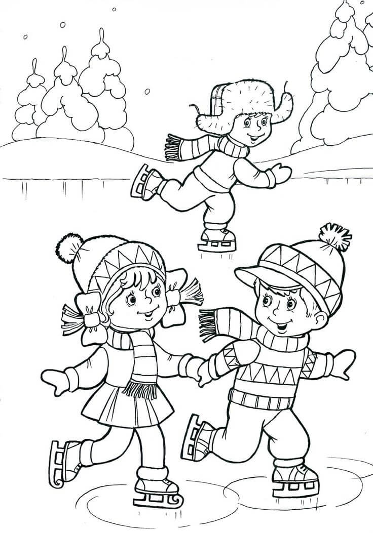 Tres Niños Jugando Patinaje Sobre Hielo