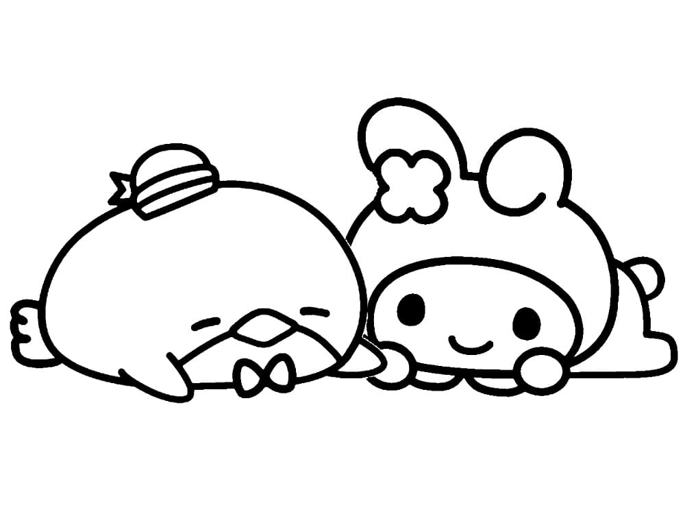 Tuxedo Sam y My Melody Página para colorear