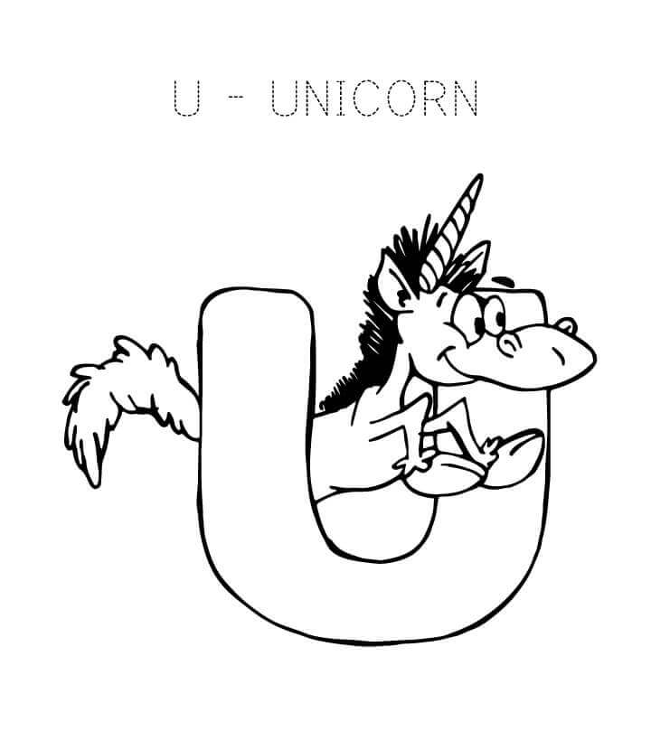 Unicornio Linda Letra U