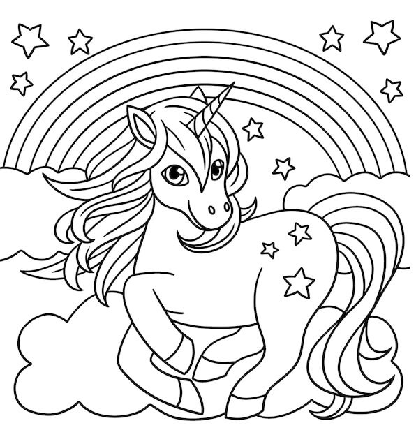 Unicornio Sonriente con Arco Iris y Estrellas
