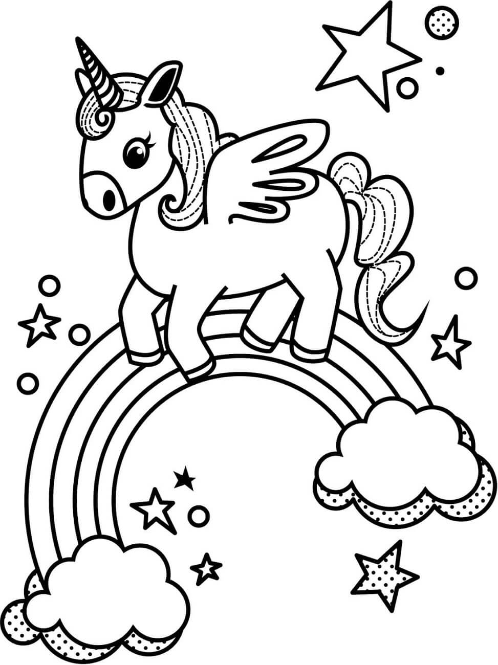 Unicornio en Arcoiris con Estrellas