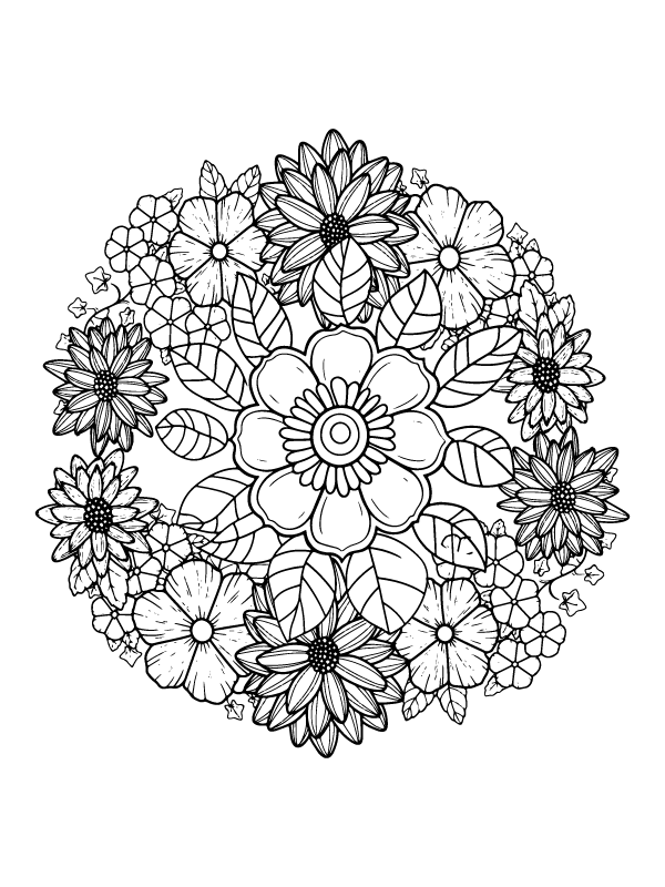 Página para Colorear de Flor en Círculo Imprimible