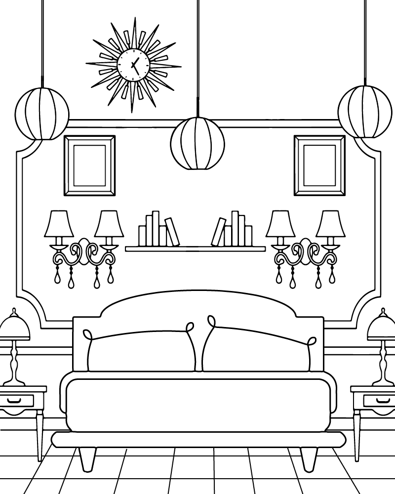 Página para Colorear de Dormitorio Acogedor