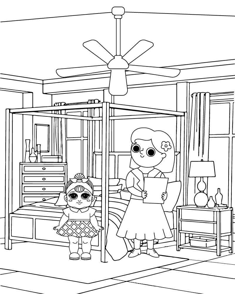 Página para Colorear de Habitación Infantil Acogedora