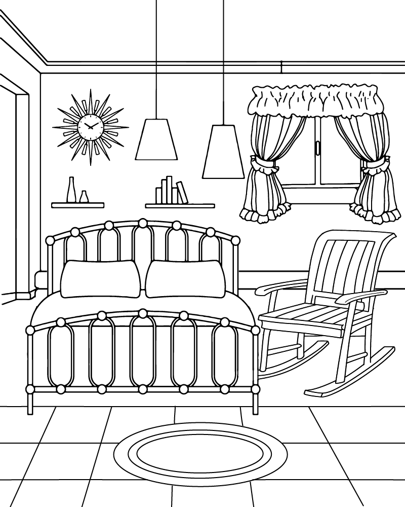 Página para Colorear de Habitación Acogedora con Diseño Simple