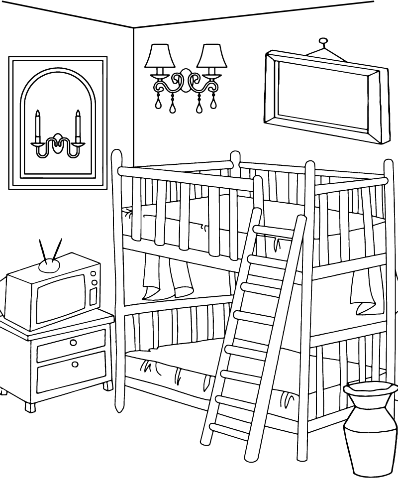 Página para Colorear de Habitación con Cama Doble