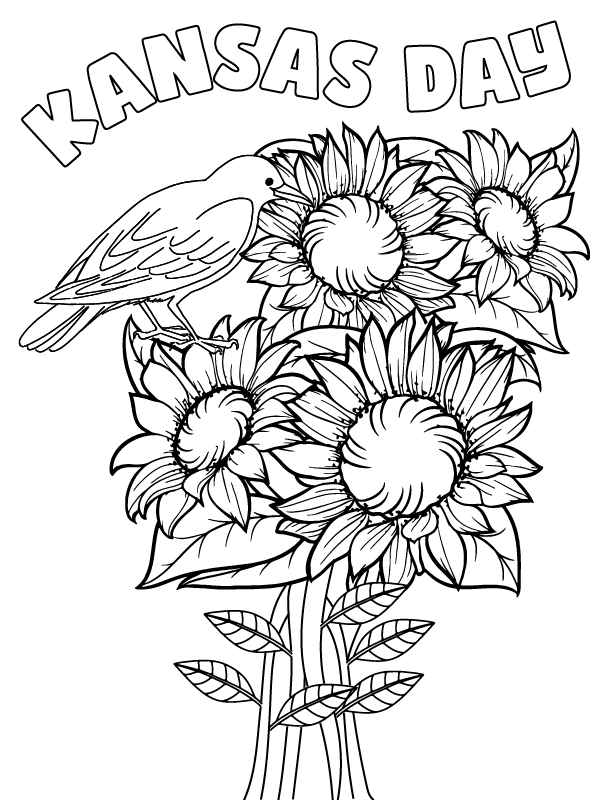 Ilustración de Colorear Floral del Día de Kansas