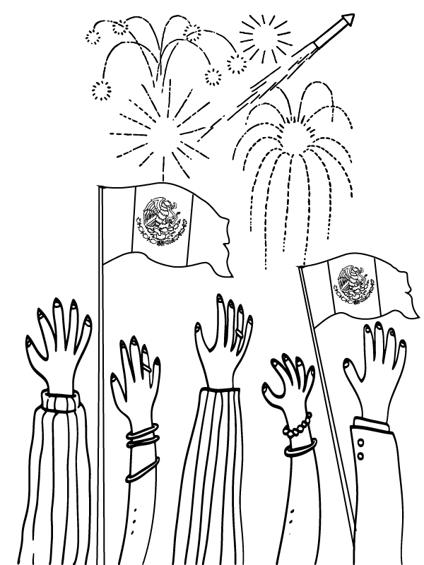 Ilustración colorida para colorear del Día de la Independencia de México