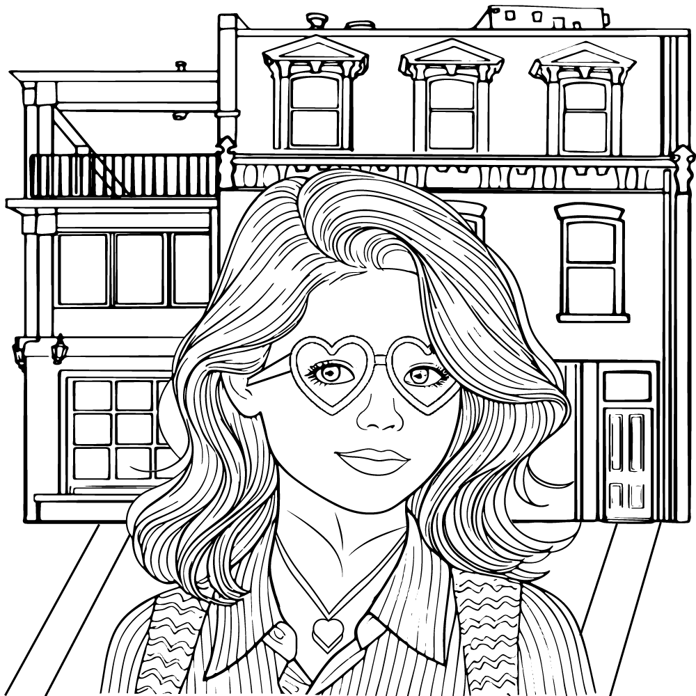 Página para Colorear de Niña con Gafas de Corazón Preppy