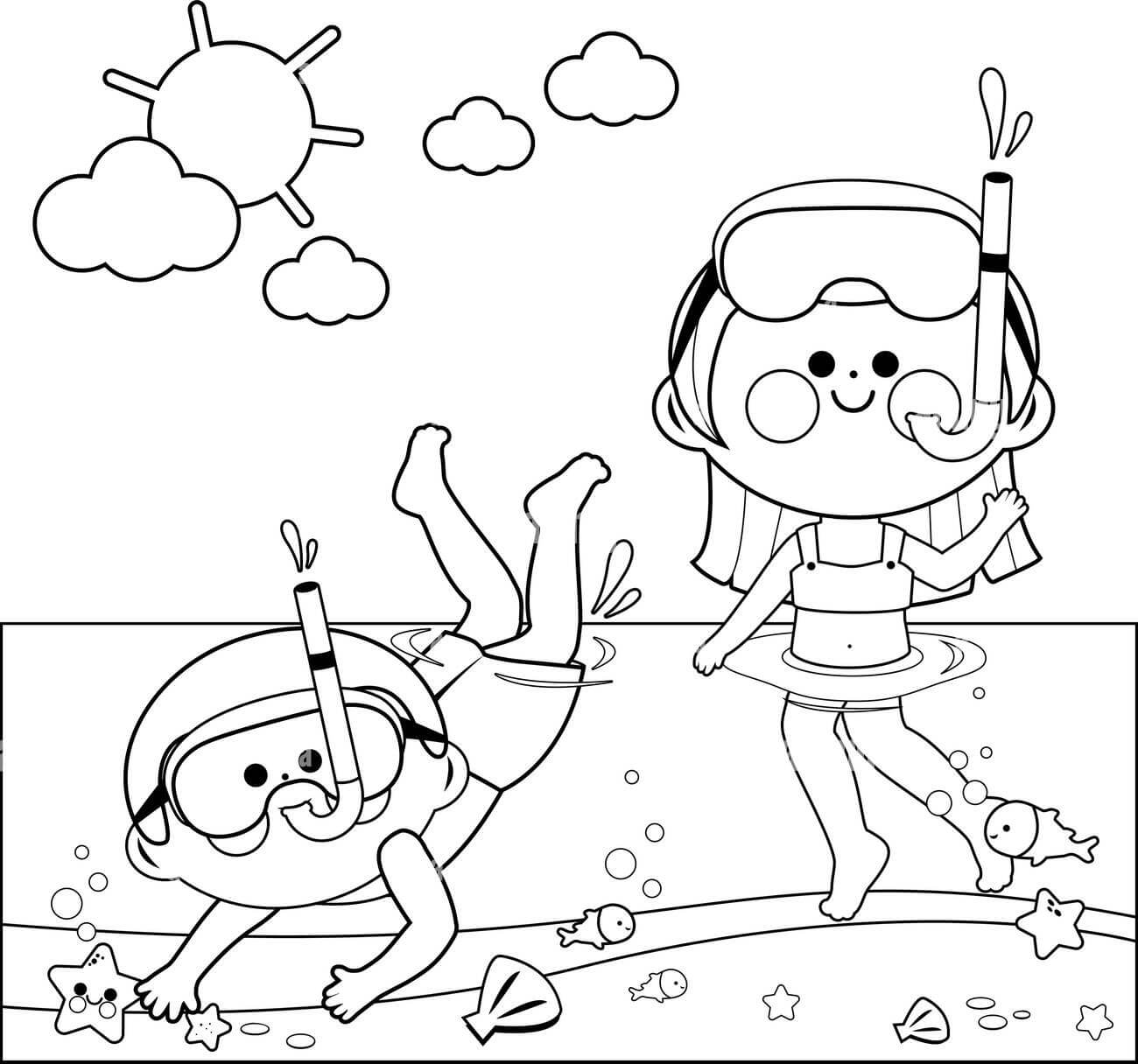 niño y Niña Buceando