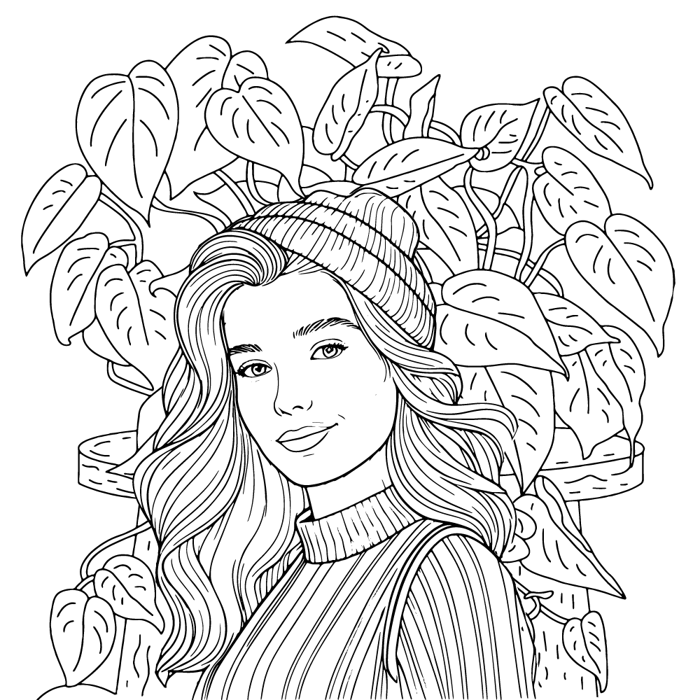 Página para Colorear de Niña Preppy Sonriente