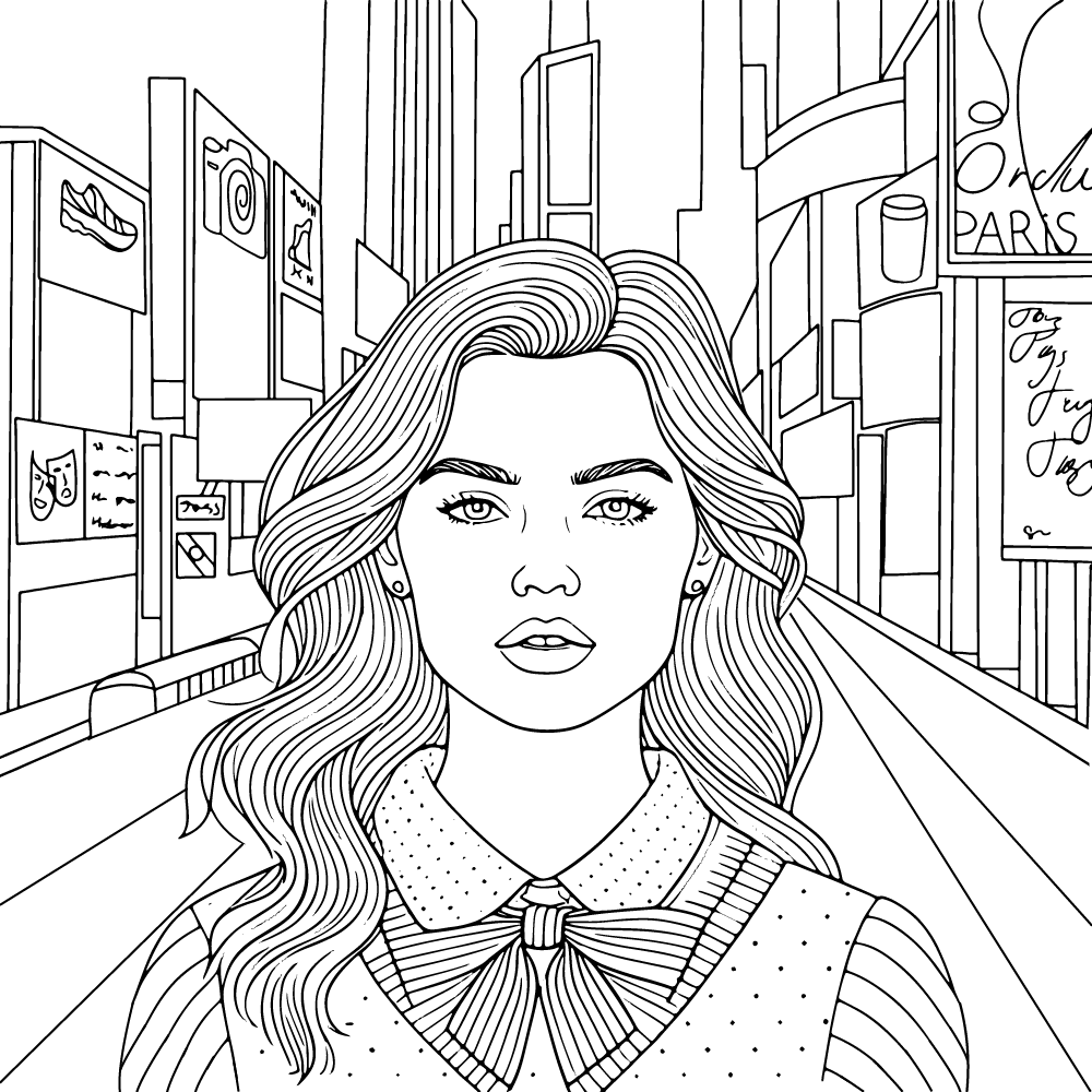 Página para Colorear de Niña Preppy con Cara Seria